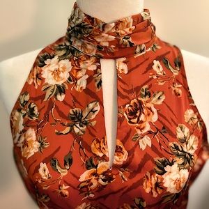 White House Black Market Floral Print Tie Waist Halter Top size 8
